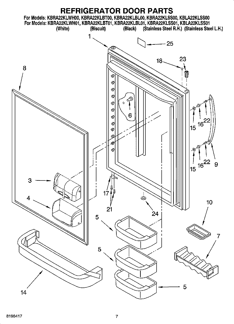 REFRIGERATOR DOOR PARTS Diagram and Parts List for KBLA22KLSS01  KitchenAid Refrigerator
