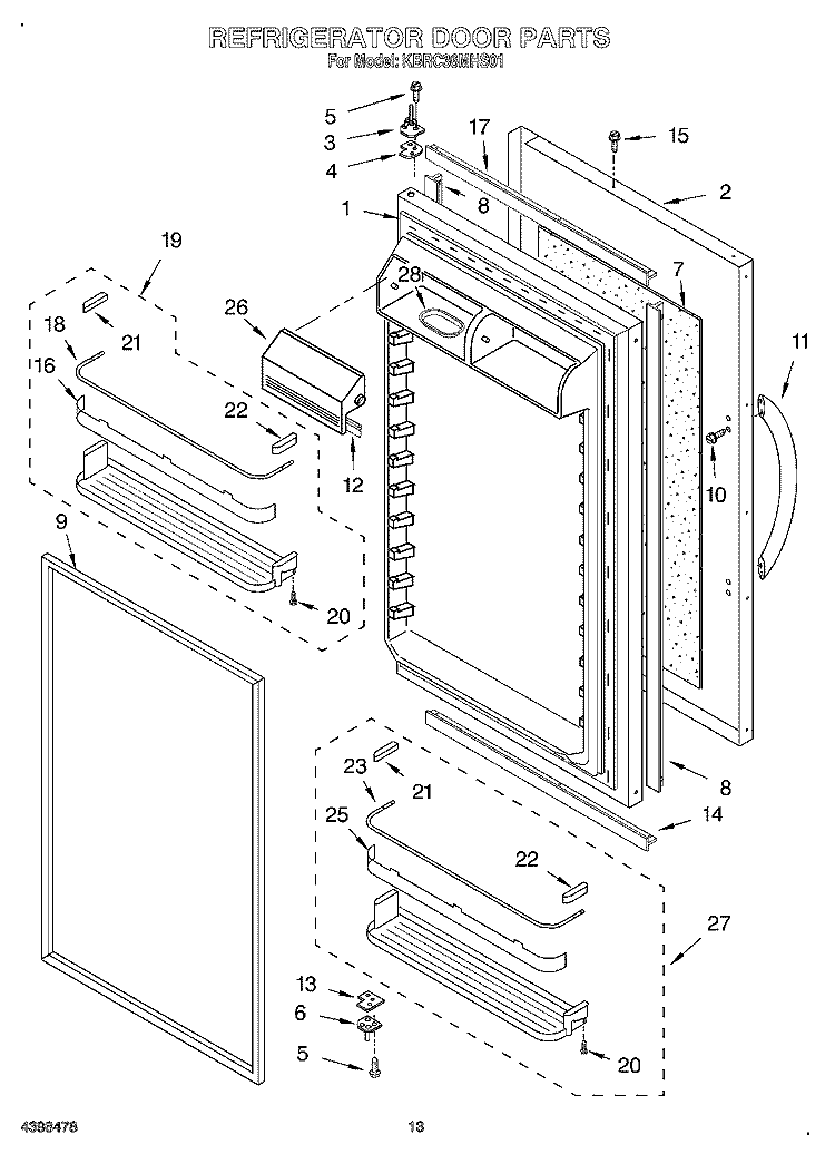 REFRIGERATOR DOOR Diagram and Parts List for KBRC36MHS01  KitchenAid Refrigerator