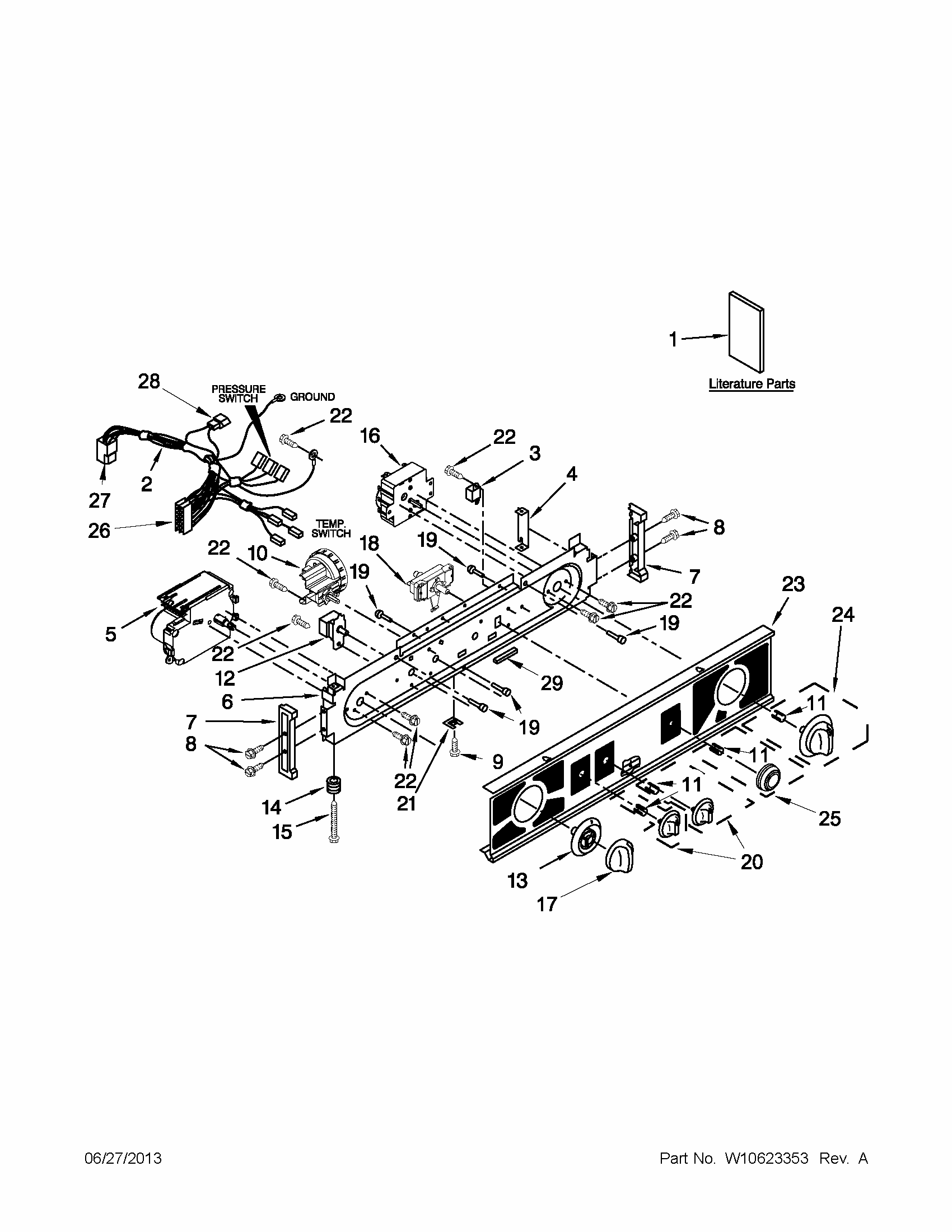 Washer/dryer Control Panel Parts Diagram and Parts List for 1109875279B  Kenmore Washer Dryer Combo