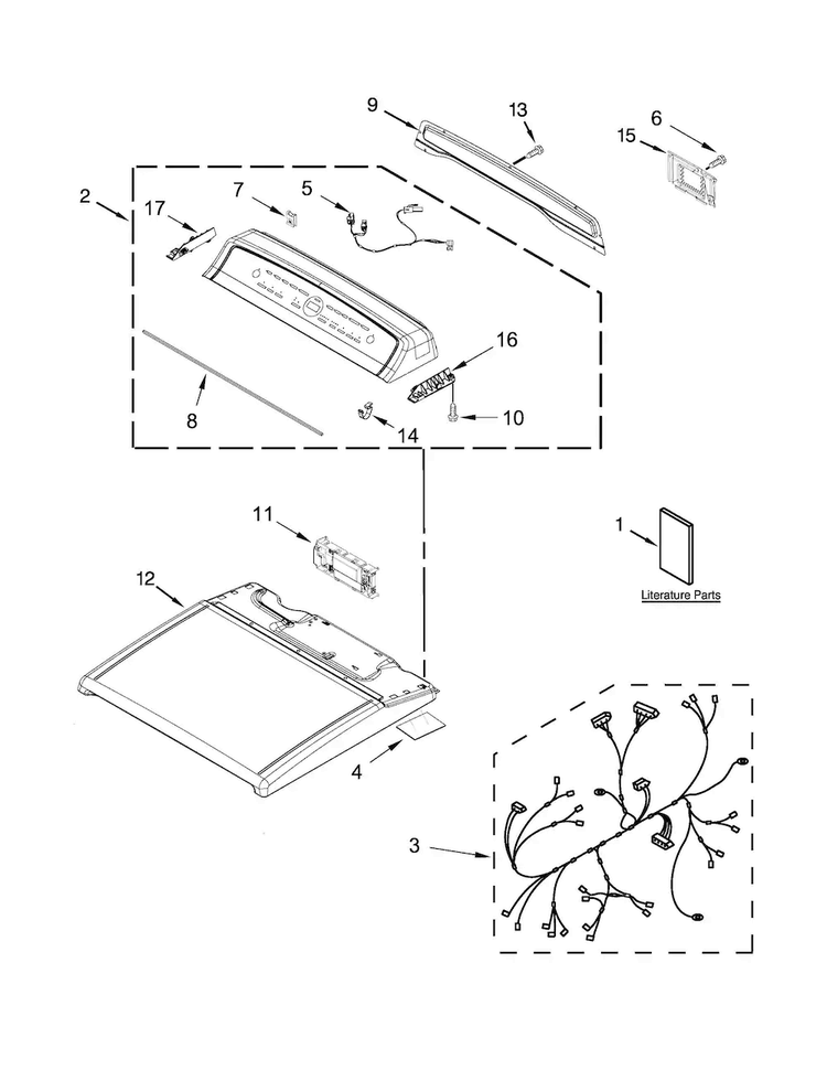 Top And Console Parts Diagram and Parts List for WED8000DW1  Whirlpool Dryer