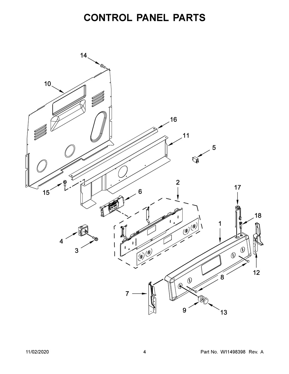 Control Panel Parts Diagram and Parts List for YKFEG500EBS4  Whirlpool Range