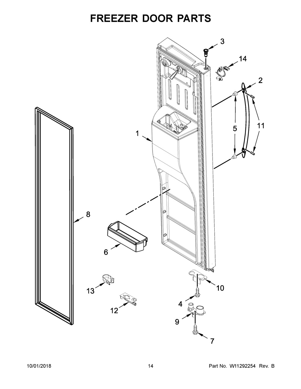 Freezer Door Parts Diagram and Parts List for WRS571CIHW01  Whirlpool Refrigerator