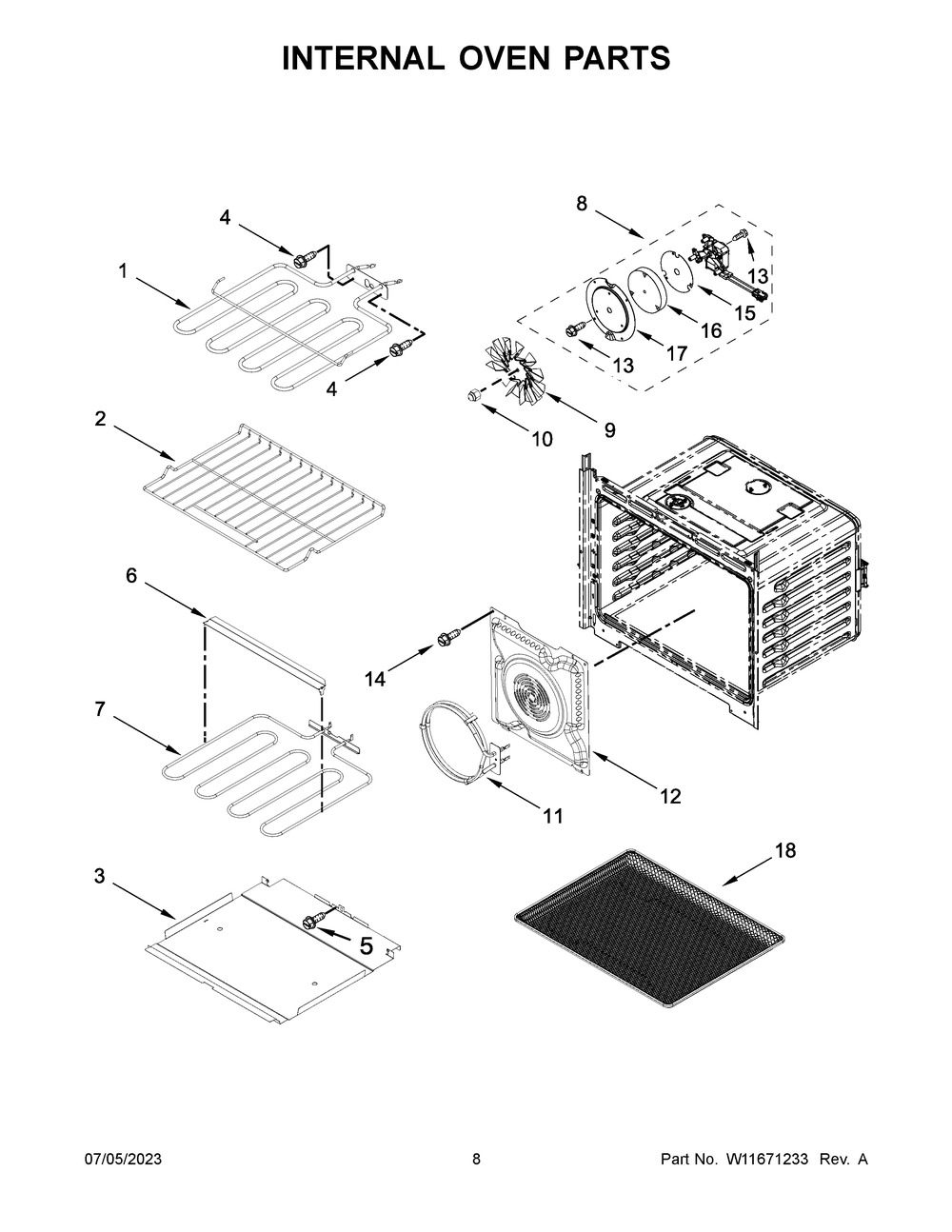 Internal Oven Parts Diagram and Parts List for WOES7030PZ00  Whirlpool Wall Oven