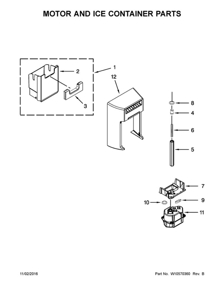 Motor And Ice Container Parts Diagram and Parts List for 10641163310  Kenmore Refrigerator