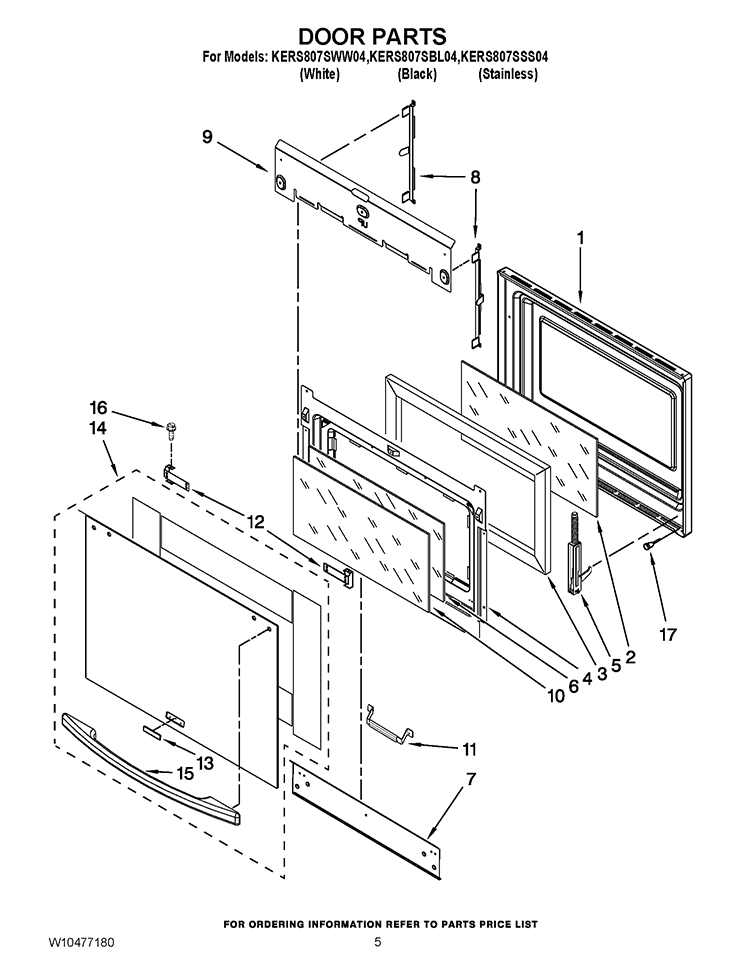 DOOR PARTS Diagram and Parts List for KERS807SSS04  KitchenAid Range