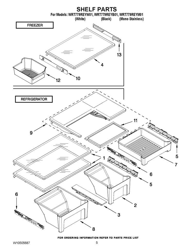 SHELF PARTS Diagram and Parts List for WRT779REYB01  Whirlpool Refrigerator