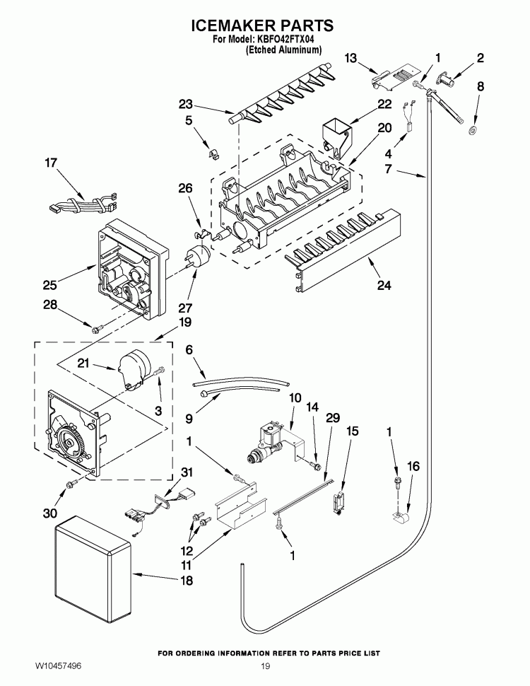 ICEMAKER PARTS Diagram and Parts List for KBFO42FTX04  KitchenAid Refrigerator