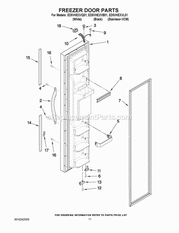 FREEZER DOOR PARTS Diagram and Parts List for ED5VHEXVB01  Whirlpool Refrigerator