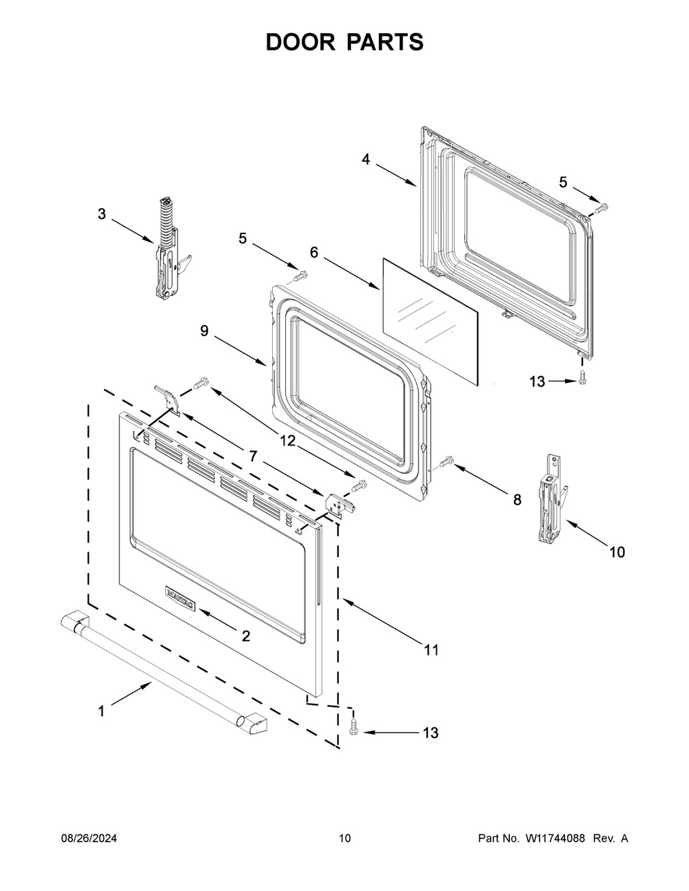 06 - Door Parts Diagram and Parts List for MFGS4030RW0  Whirlpool Range