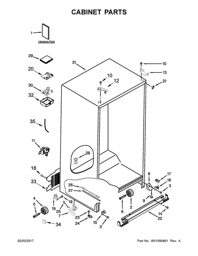 Cabinet Parts Diagram and Parts List for WRS970CIDE01  Whirlpool Refrigerator