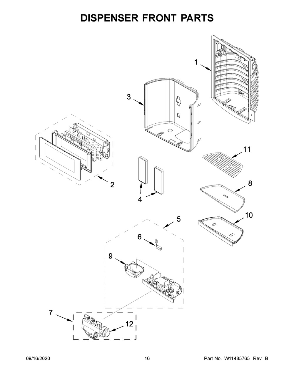Dispenser Front Parts Diagram and Parts List for KRFF507HBS02  Whirlpool Refrigerator