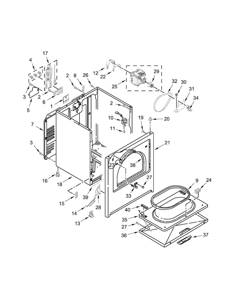 Cabinet Parts Diagram and Parts List for WED4915EW1  Whirlpool Dryer