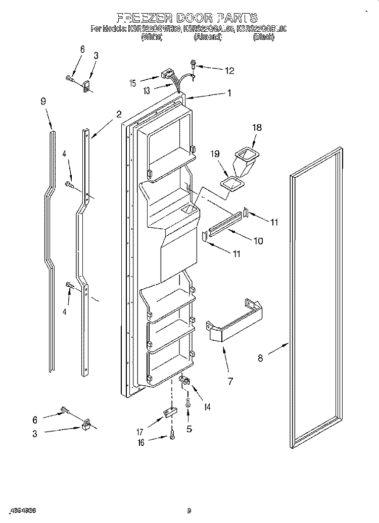 FREEZER DOOR Diagram and Parts List for KSRS22QGBL00  KitchenAid Refrigerator