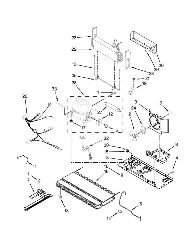 Unit Parts Diagram and Parts List for KBFS25ECWH00  KitchenAid Refrigerator