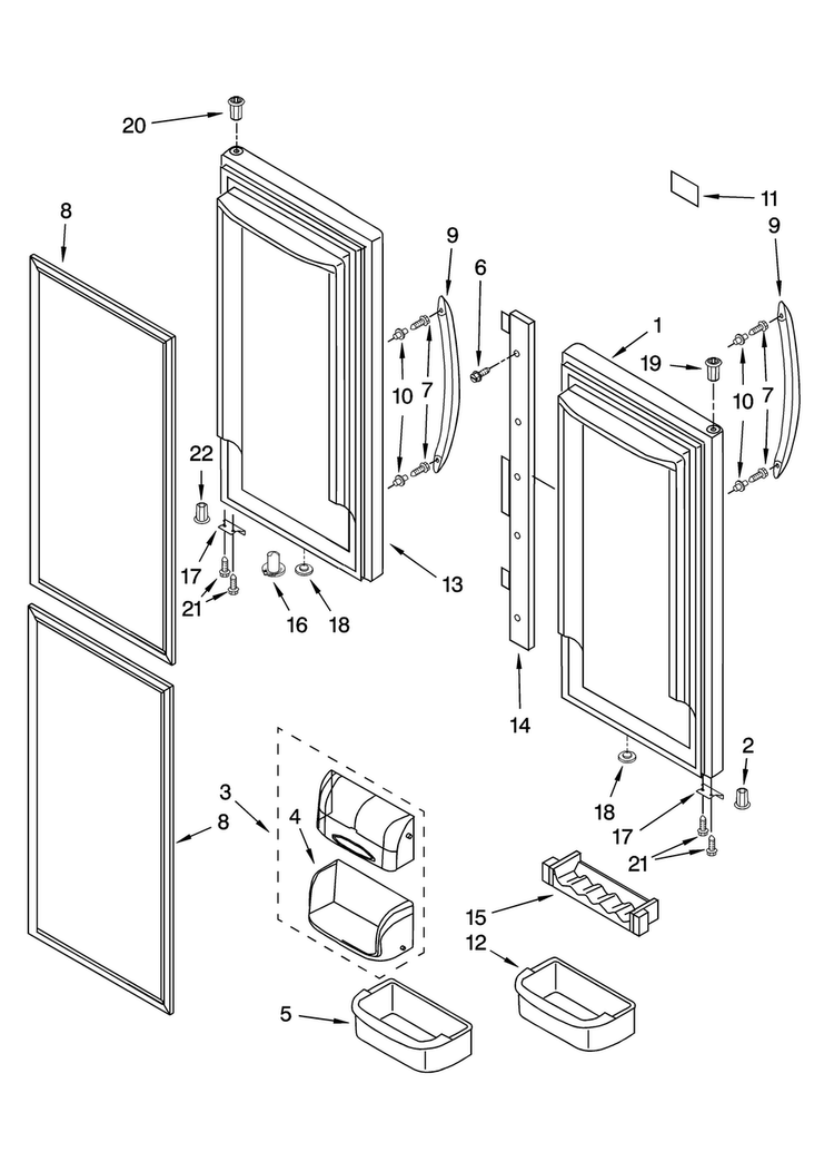 Refrigerator Door Parts Diagram and Parts List for KBFL25ETWH11  KitchenAid Refrigerator