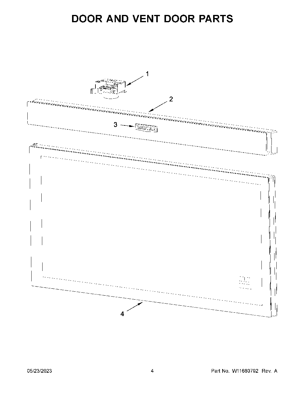 03 - Door And Vent Door Parts Diagram and Parts List for MMMF6030PW00  Whirlpool Microwave
