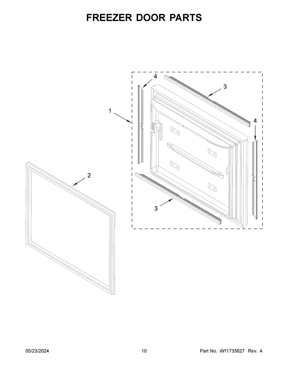 Freezer Door Parts Diagram and Parts List for KRFC302EPA09  KitchenAid Refrigerator