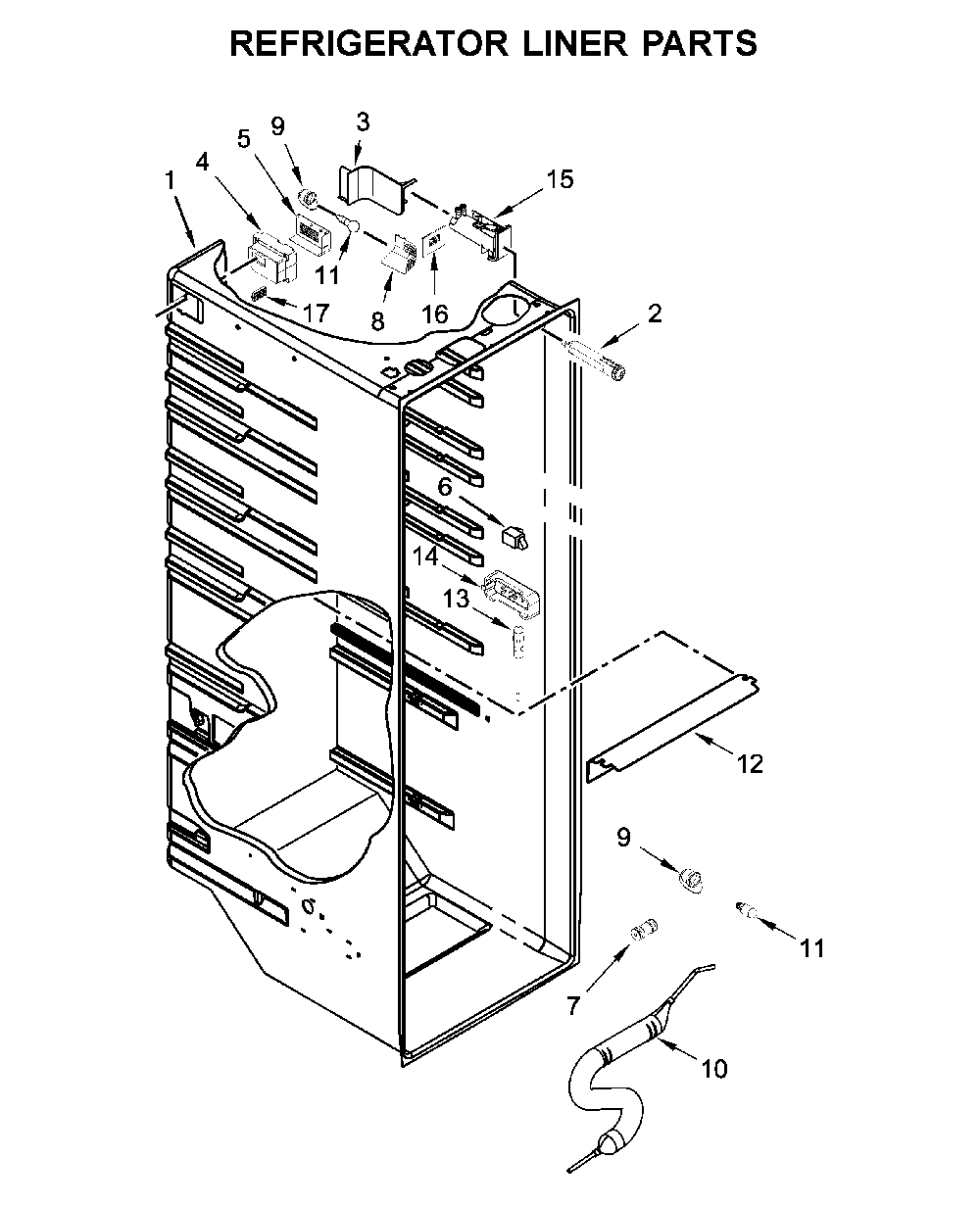 Refrigerator liner parts Diagram and Parts List for 10651783413  Kenmore Refrigerator