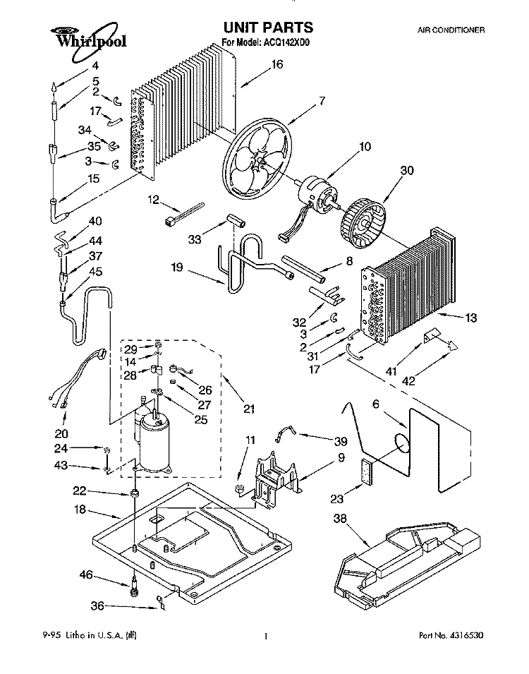 UNIT, LITERATURE Diagram and Parts List for ACQ142XD0  Whirlpool Air Conditioner