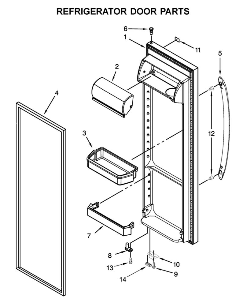 Refrigerator Door Parts Diagram and Parts List for WRS312SNHW00  Whirlpool Refrigerator
