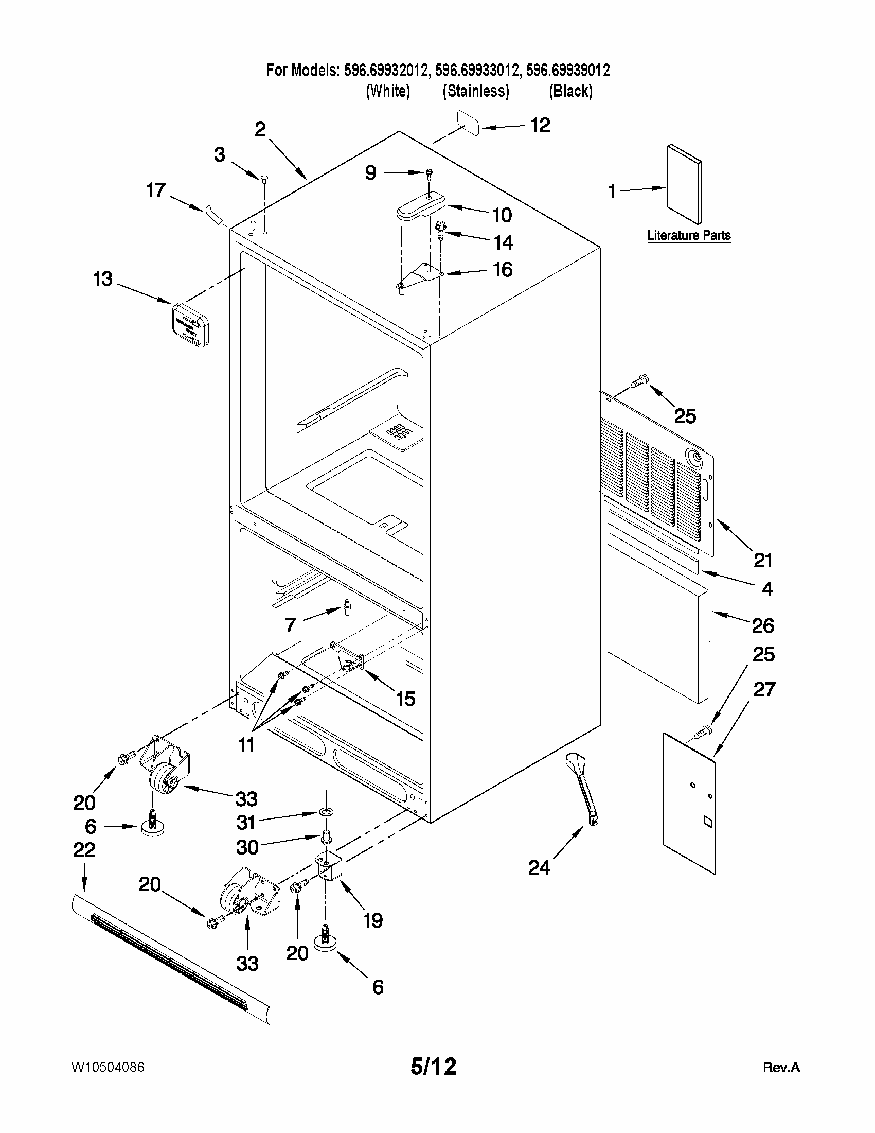 Cabinet Parts Diagram and Parts List for 59669932012  Kenmore Refrigerator
