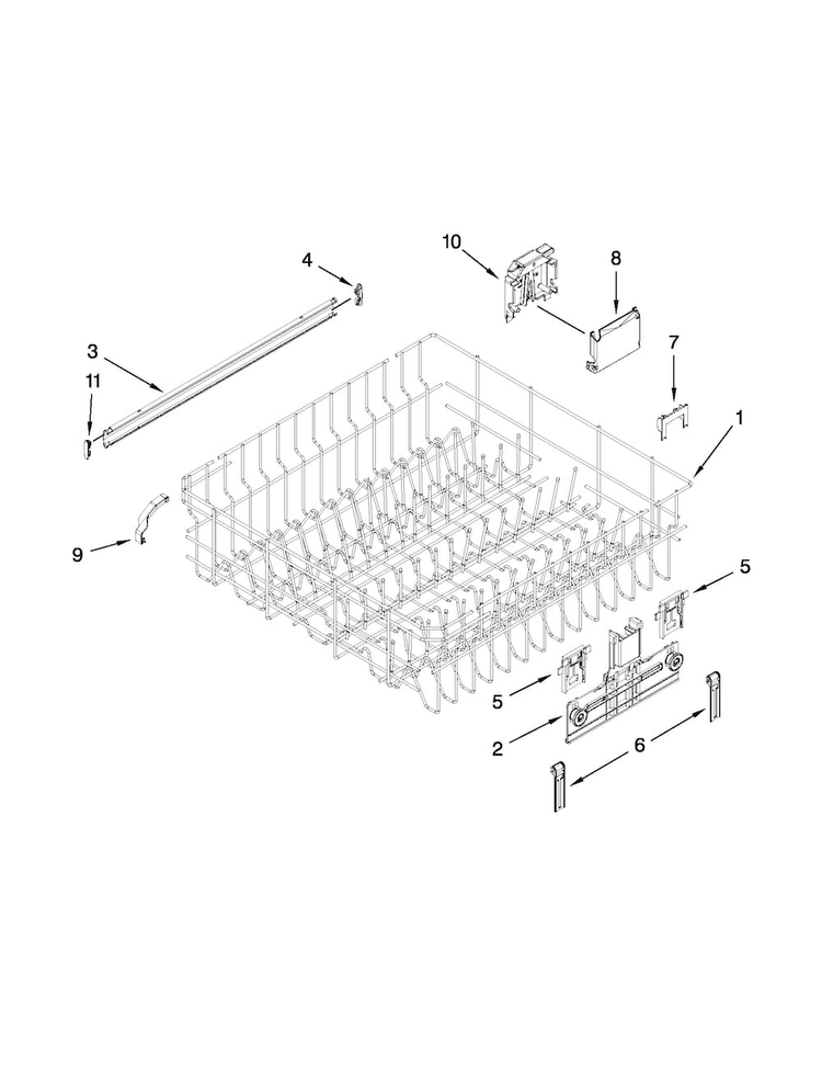 Upper Rack And Track Parts Diagram and Parts List for WDT790SLYW2  Whirlpool Dishwasher
