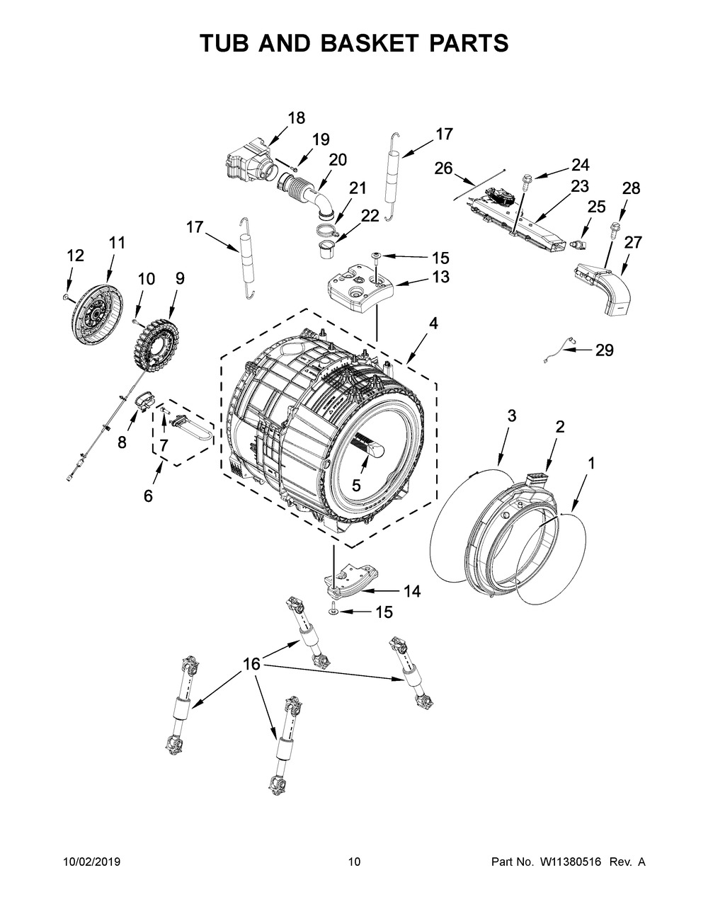 Tub And Basket Parts Diagram and Parts List for WFW9620HBK1  Whirlpool Washer