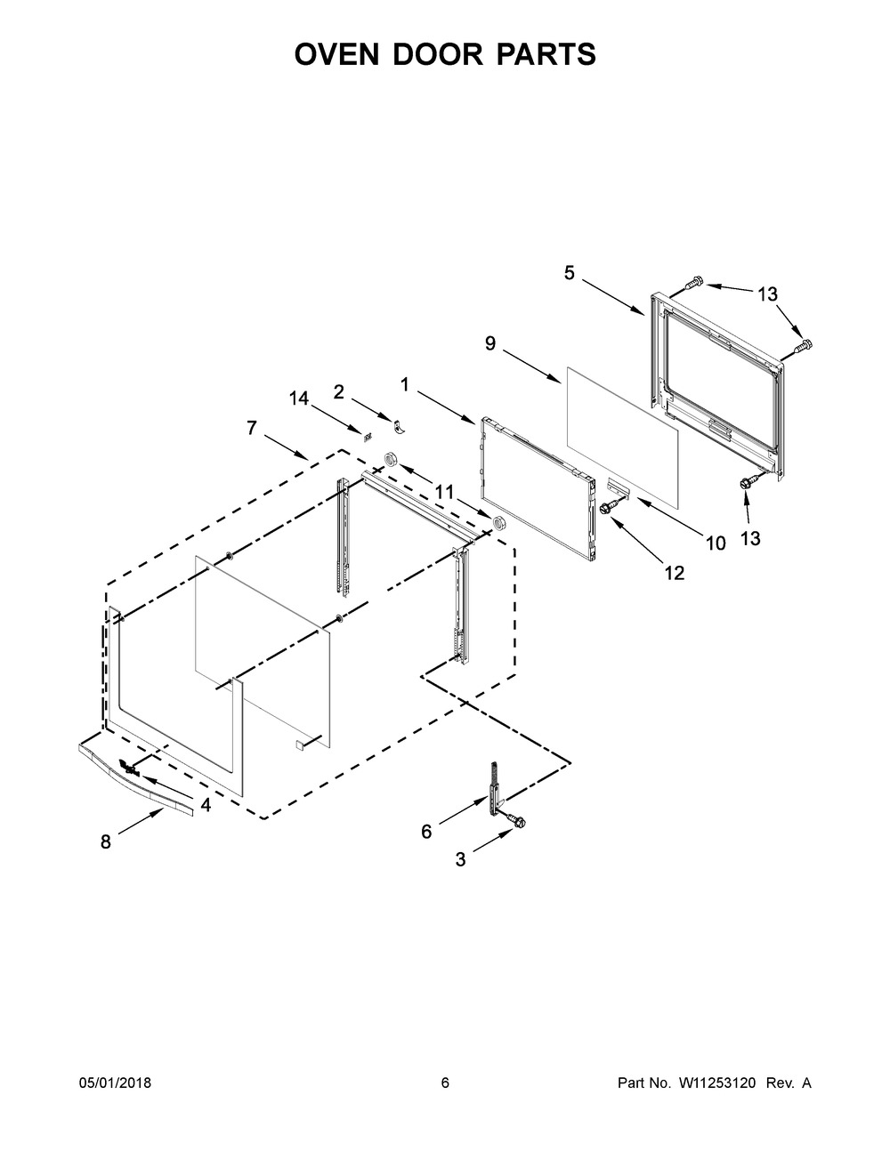 Oven Door Parts Diagram and Parts List for WOS92EC0AB05  Whirlpool Wall Oven