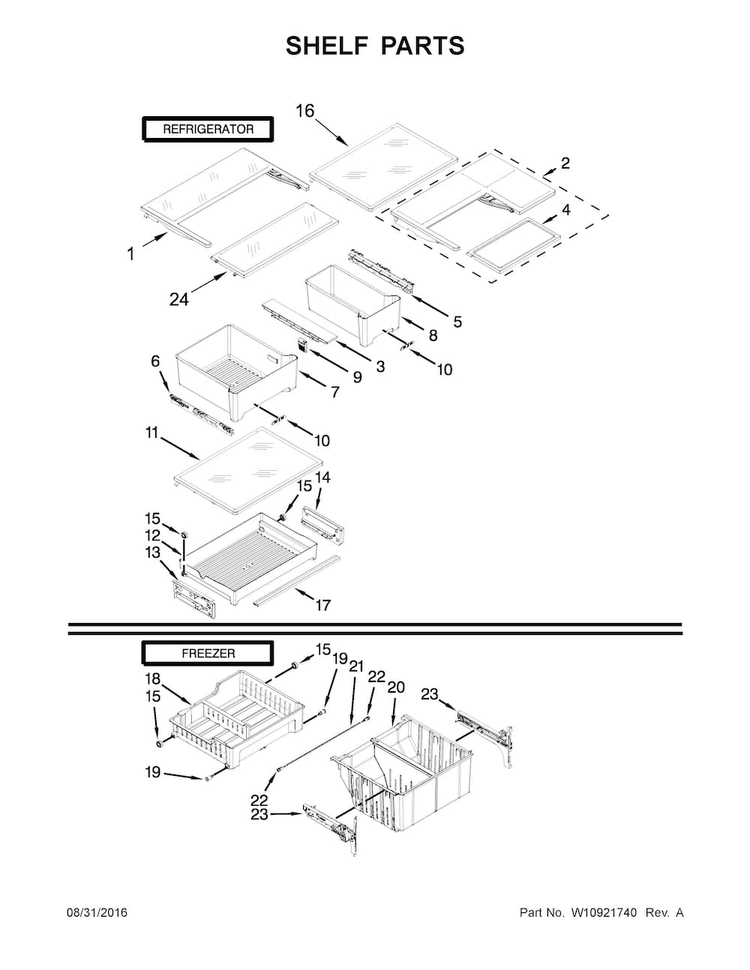 Shelf Parts Diagram and Parts List for KRFF300EBS00  KitchenAid Refrigerator