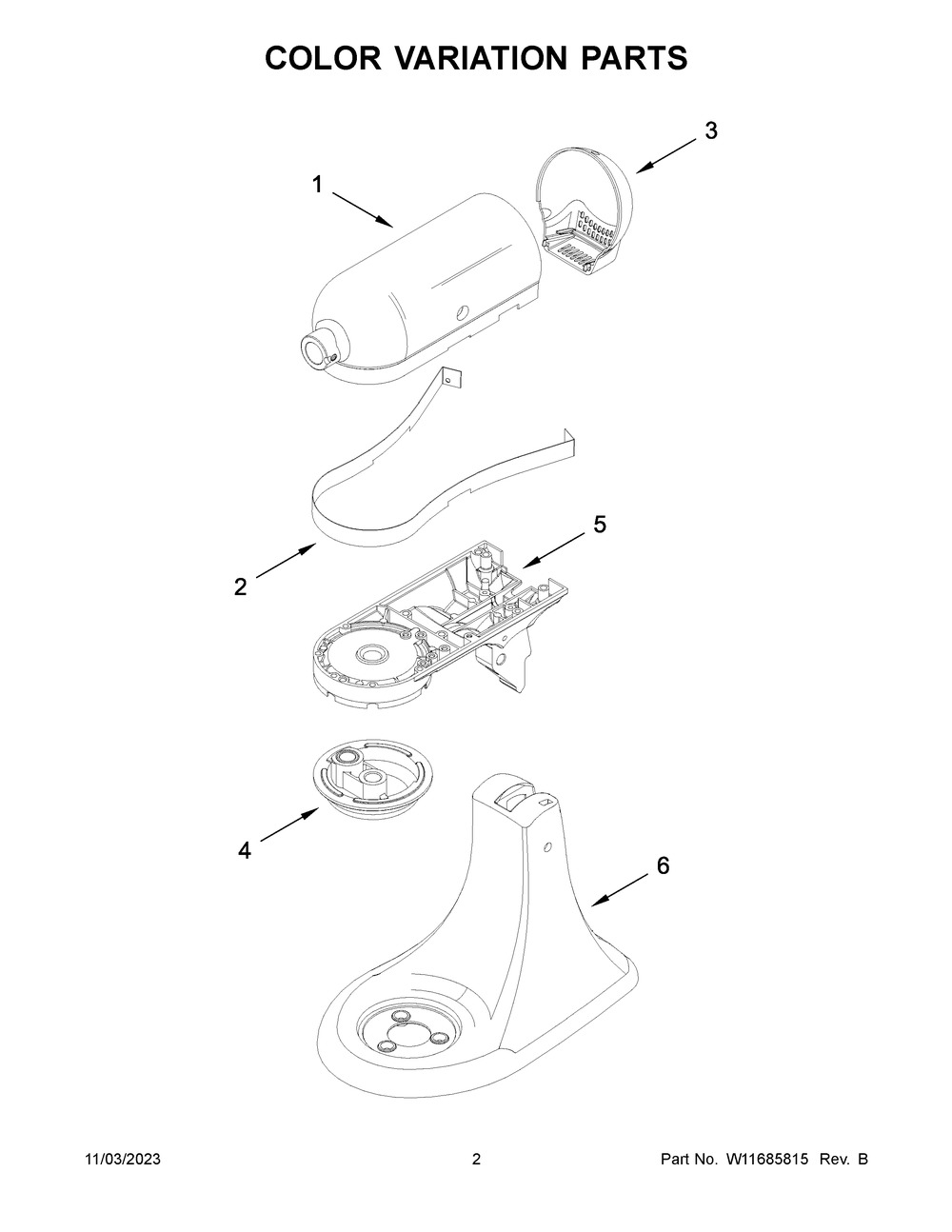 Color Variation Parts Diagram and Parts List for 5KSM175PSBDR5  KitchenAid Mixer
