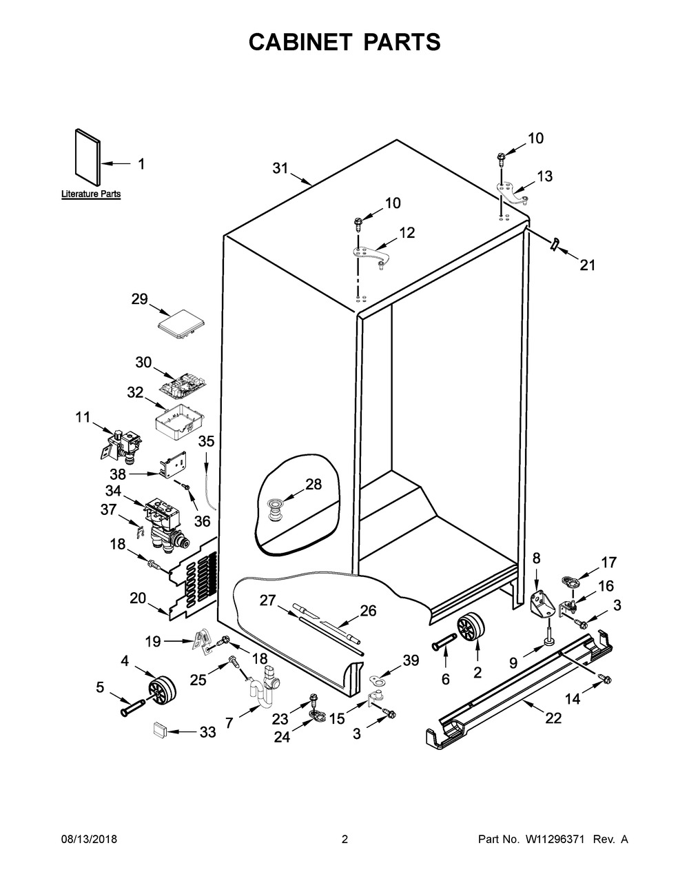 Cabinet Parts Diagram and Parts List for WRSA88FIHN00  Whirlpool Refrigerator