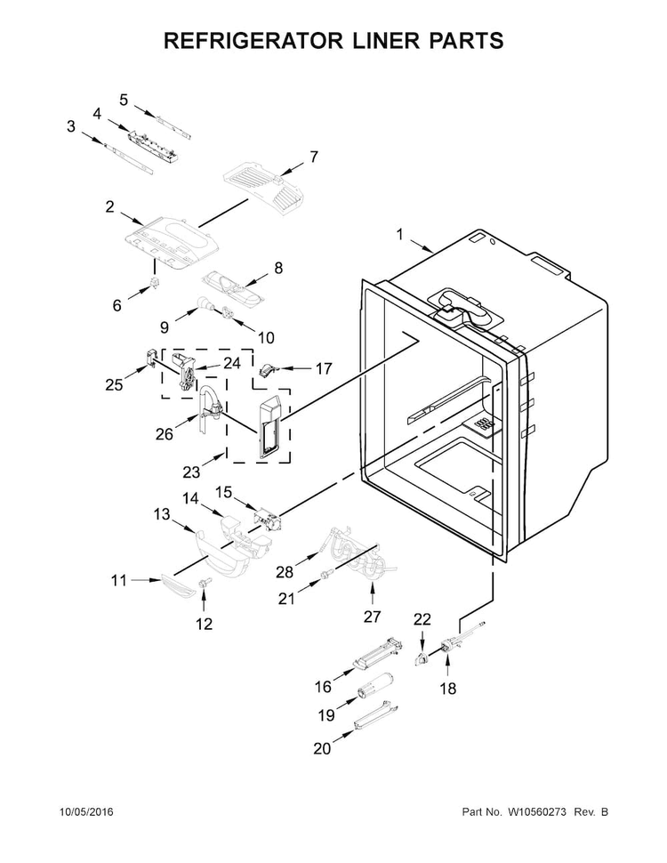 Refrigerator Liner Parts Diagram and Parts List for KFCS22EVMS8  KitchenAid Refrigerator