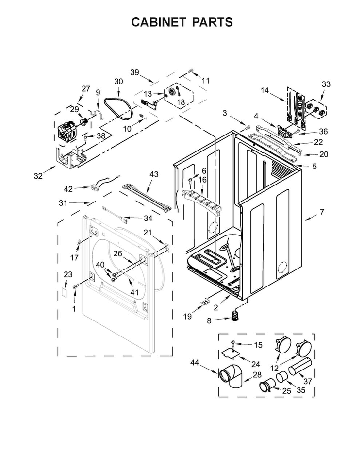 Cabinet Parts Diagram and Parts List for 11069133410  Kenmore Dryer