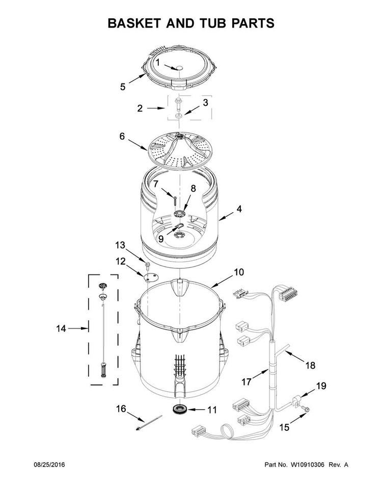 Basket And Tub Parts Diagram and Parts List for ITW4971EW1  Inglis Washer