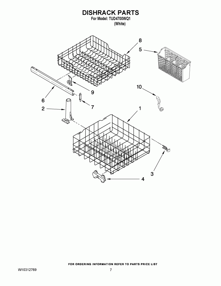 DISHRACK PARTS Diagram and Parts List for TUD4700WQ1  Estate Dishwasher