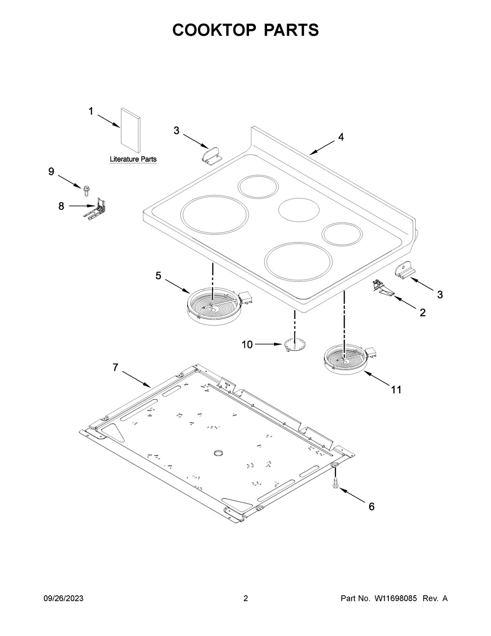 Cooktop Parts Diagram and Parts List for WFE535S0LS3  Whirlpool Range