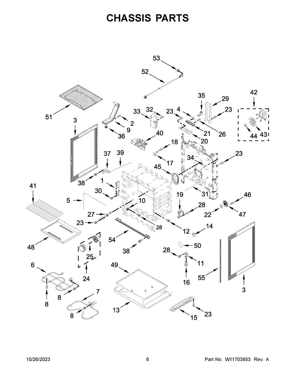 Chassis Parts Diagram and Parts List for YWFE550S0LB3  Whirlpool Range