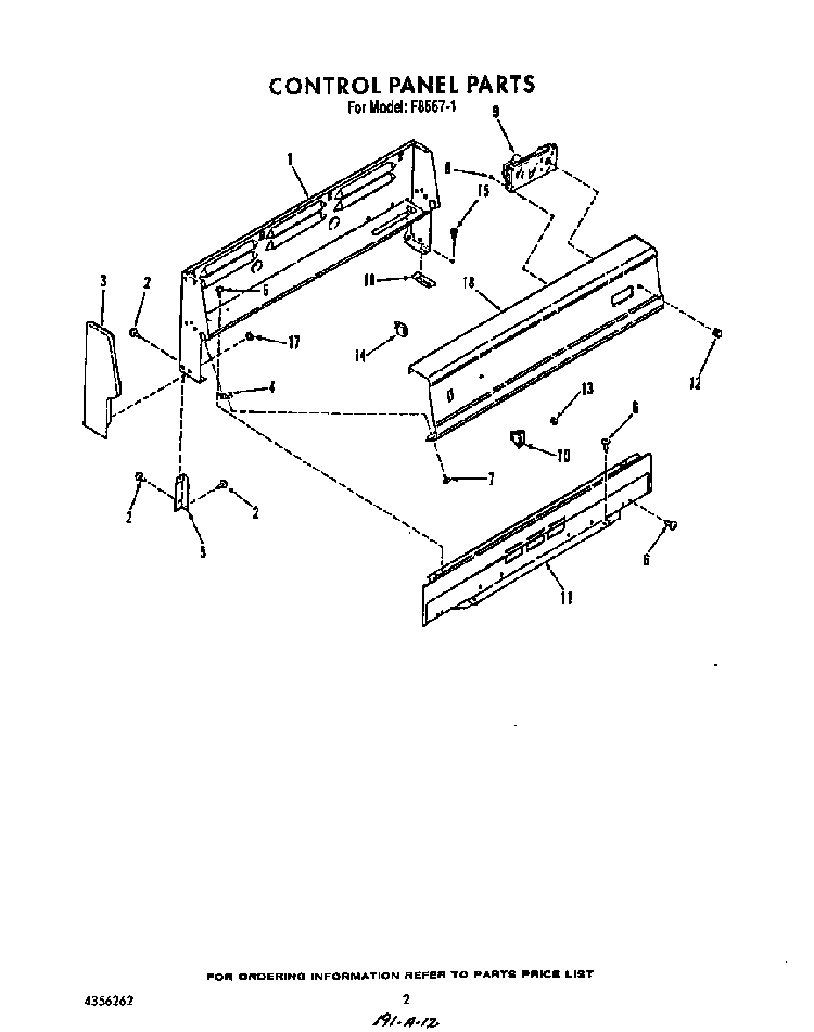 Control Panel Diagram and Parts List for F8557*1  Roper Range