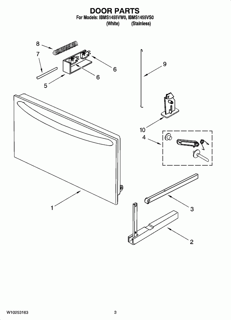 DOOR PARTS Diagram and Parts List for IBMS1455VW0  Whirlpool Microwave