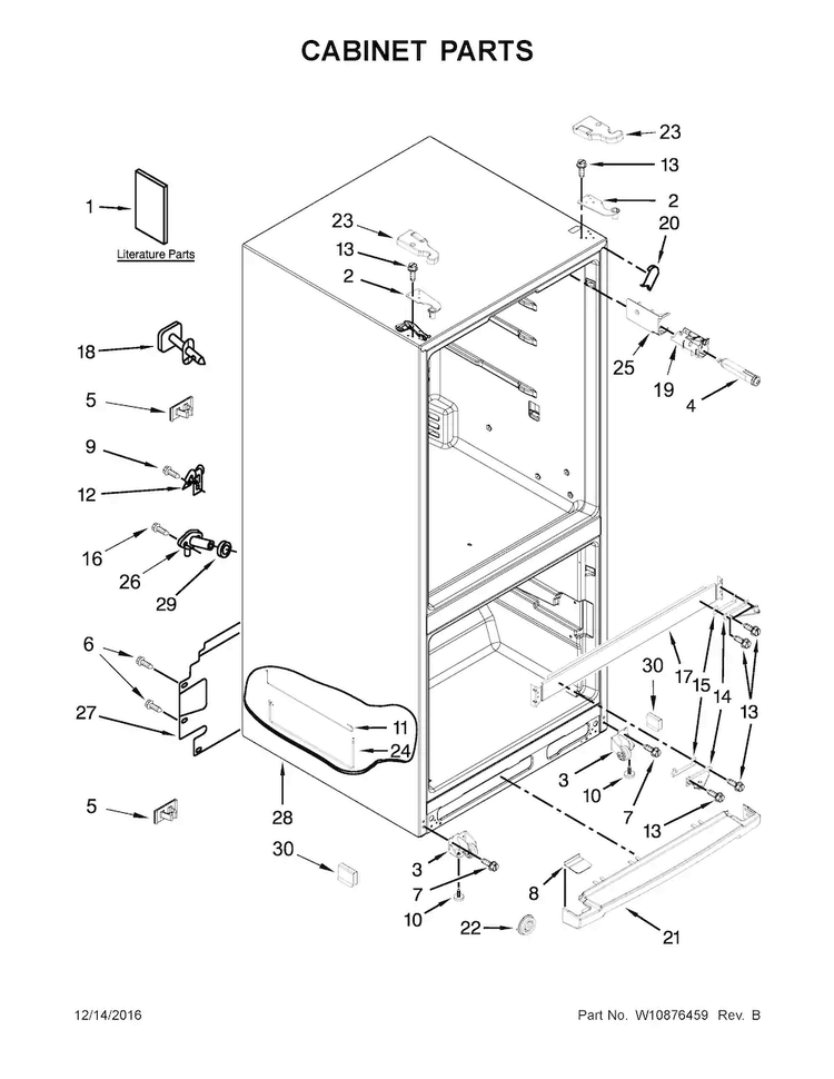 Cabinet Parts Diagram and Parts List for WRF560SMYB05  Whirlpool Refrigerator