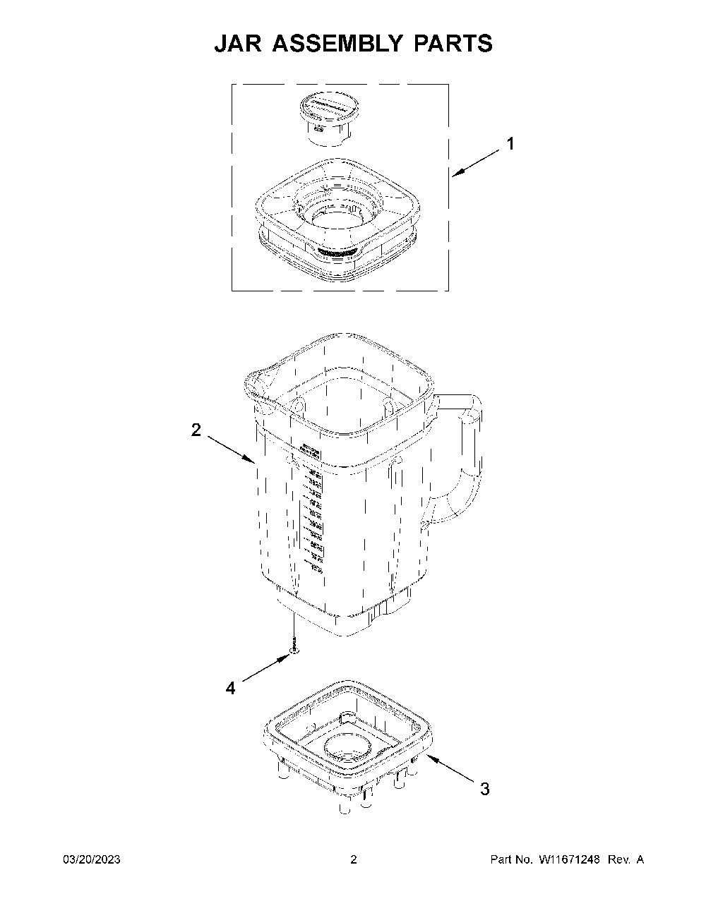Jar Assembly Parts Diagram and Parts List for 5KSB4026RHI0  KitchenAid Blender