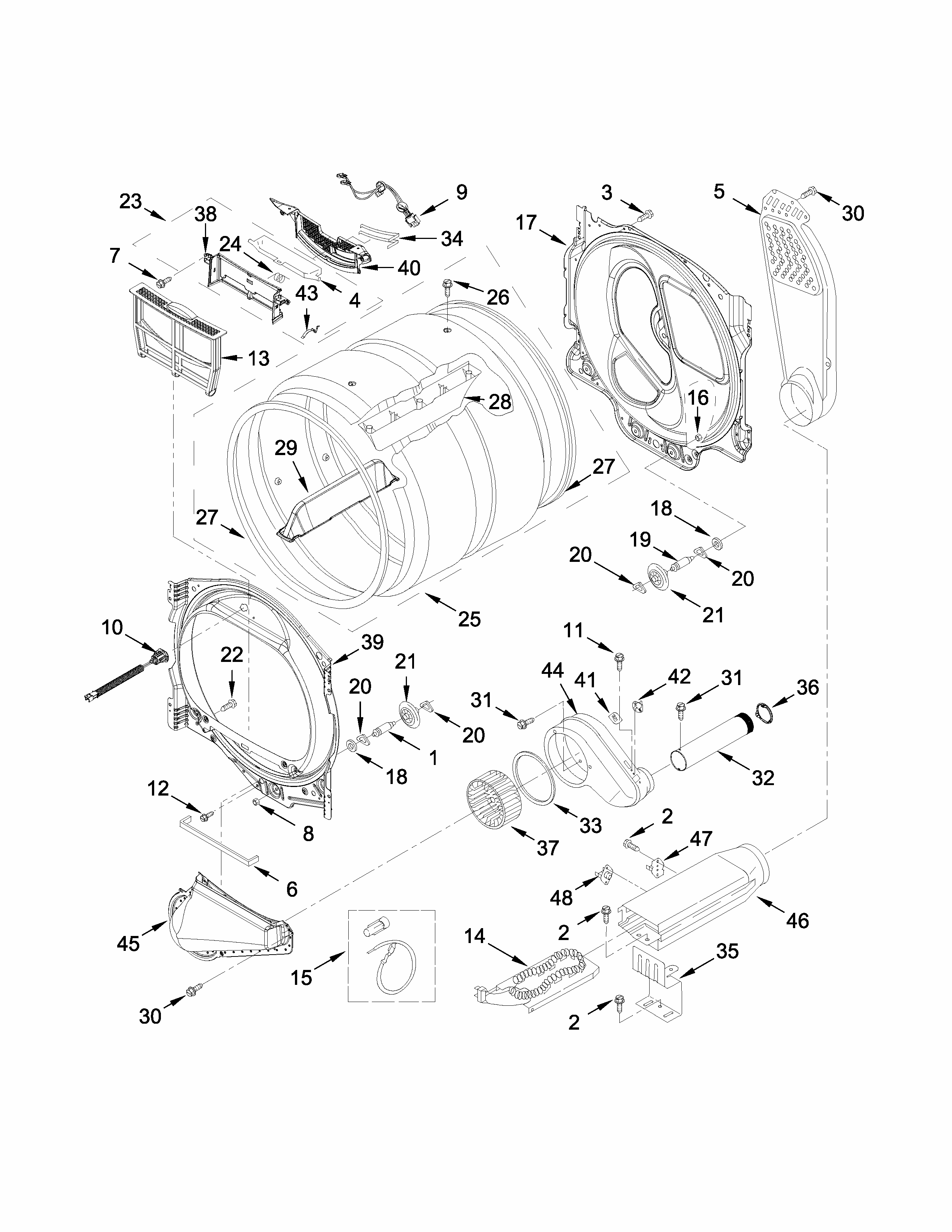 Bulkhead Parts Diagram and Parts List for 11068132411  Kenmore Dryer