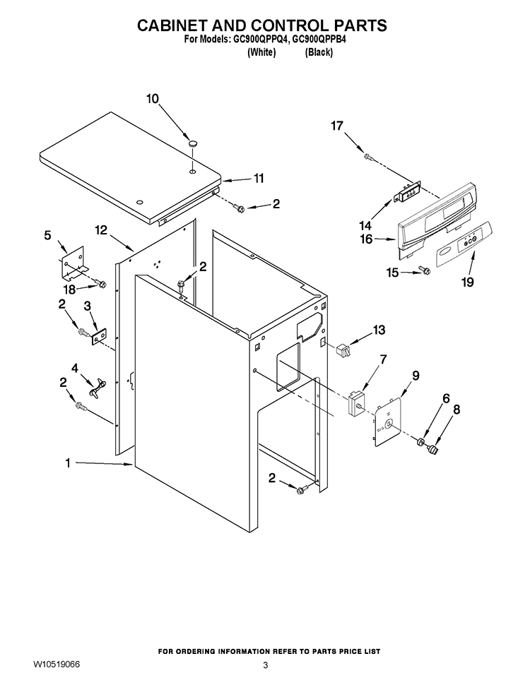 CABINET AND CONTROL PARTS Diagram and Parts List for GC900QPPQ4  Whirlpool Trash Compactor