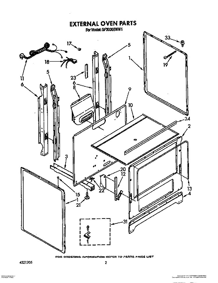 EXTERNAL OVEN Diagram and Parts List for SF3000EWW1  Whirlpool Range