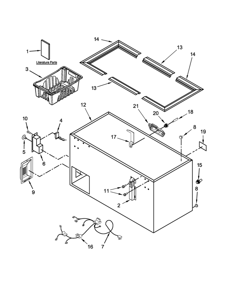 Cabinet Parts Diagram and Parts List for WC15014Q00  Whirlpool Freezer