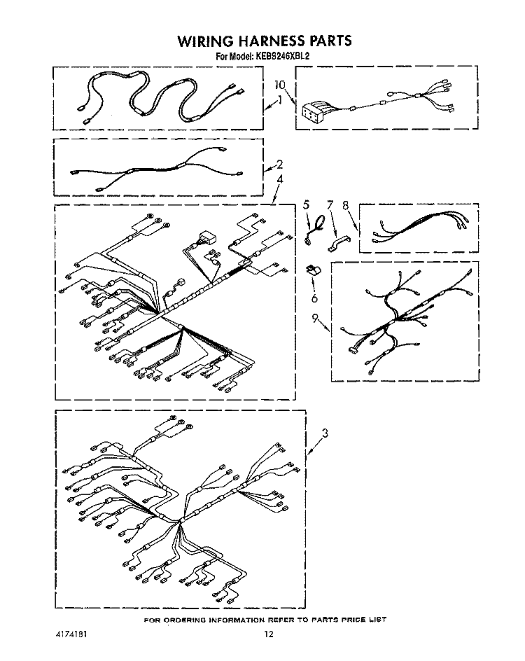 WIRING HARNESS Diagram and Parts List for KEBS246XBL2  KitchenAid Wall Oven