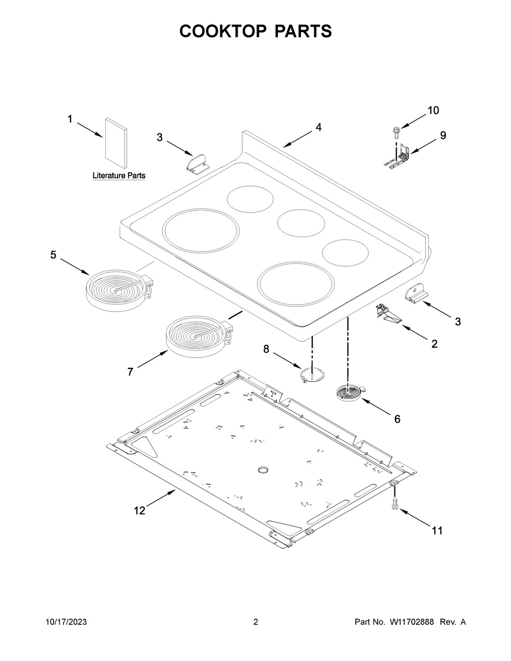 Cooktop Parts Diagram and Parts List for WFE505W0HB6  Whirlpool Range