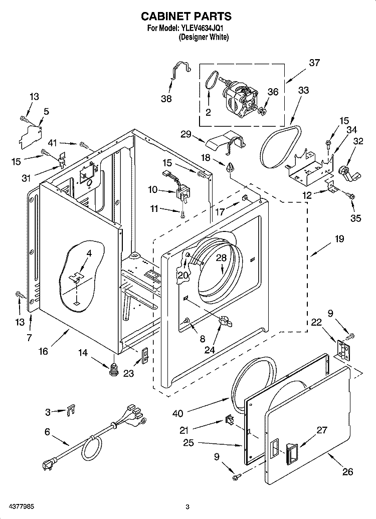 CABINET PARTS Diagram and Parts List for YLEV4634JQ1  Whirlpool Dryer