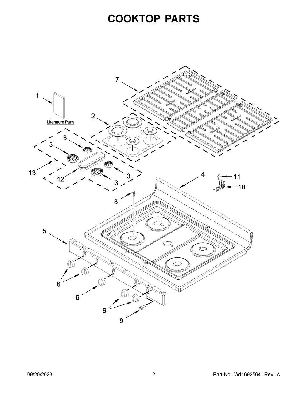 Cooktop Parts Diagram and Parts List for WFG525S0JS6  Whirlpool Range