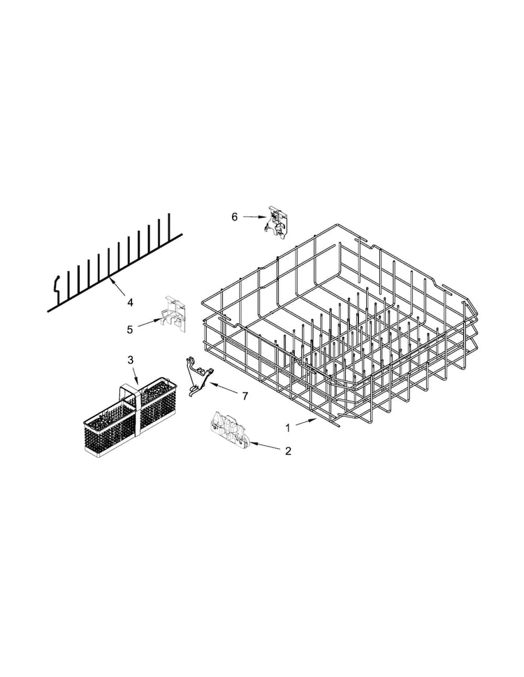 Lower Rack Parts Diagram and Parts List for KUDE60HXSS6  KitchenAid Dishwasher